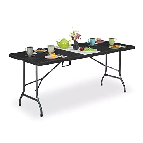 Relaxdays Gartentisch aus Kunststoff und Metall, klappbar, Rattan-Optik