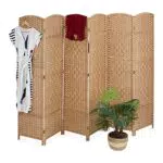 Paravent Relaxdays Raumtrenner faltbar Sichtschutz innen Holz Papierseil Trennwand Natur