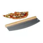 Relaxdays Pizza Wiegemesser aus Edelstahl mit Holzgriff - Pizzaschneider mit Schutzhülle