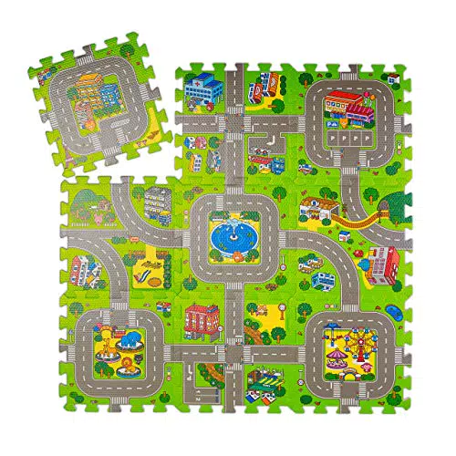 Relaxdays Puzzlematte Straße für Kinder & Babys - Schadstofffreie Spielmatte aus EVA Schaumstoff, 90 x 90 cm