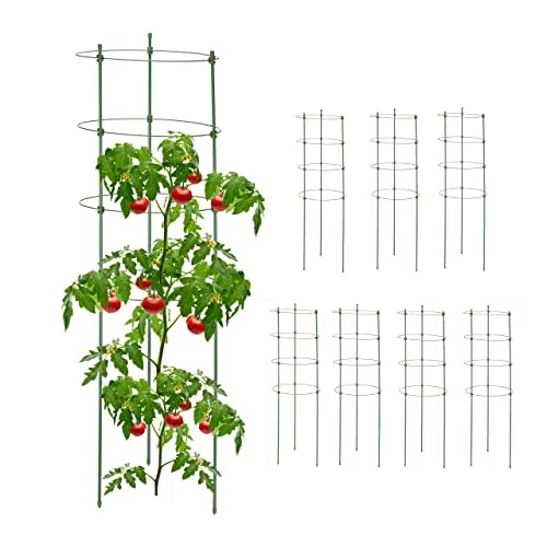 Rankhilfe für Kletterpflanzen aus Metall und Kunststoff - Höhe 90 cm, 4 verstellbare Ringe - Grün