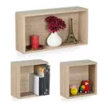 Wandregal Set aus 3 Holzoptik-Würfeln, rechteckig & quadratisch, Schweberegal - Natur