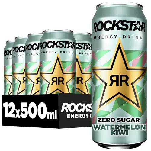 Rockstar Energy Drink Watermelon Kiwi Zero Sugar - Koffeinhaltiges Erfrischungsgetränk ohne Zucker