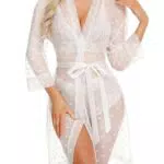 Kimono Dessous Set mit Spitze für Damen - BH und Höschen, Weiß