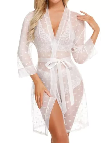 Kimono Dessous Set mit Spitze für Damen - BH und Höschen, Weiß