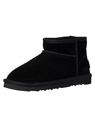 s.Oliver Damen Winterstiefeletten aus Wildleder ohne Absatz, Gefüttert - Schwarz