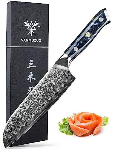 SANMUZUO Damastmesser Santokumesser - Japanisches Kochmesser aus VG 10 Damaststahl