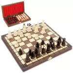 Holz Schachspiel Set - Hochwertiges Schachbrett klappbar mit großen Schachfiguren