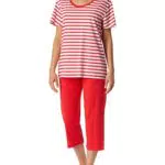 Schiesser Damen Schlafanzug 3/4, 1/2 Arm Pyjamaset, Dunkelblau Gestreift