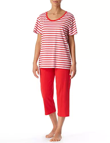 Schiesser Damen Schlafanzug 3/4, 1/2 Arm Pyjamaset, Dunkelblau Gestreift
