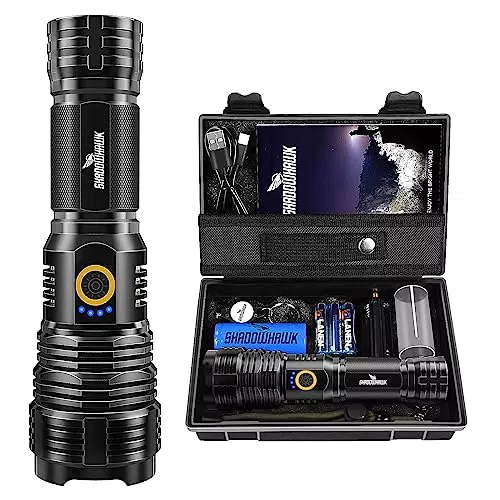 Shadowhawk LED Taschenlampe - Extrem Hell, Aufladbar, Taktisch, Wasserdicht