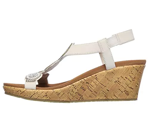 Skechers Damen Keilsandale Beverlee Date Glam - Weiß mit Strasssteinen