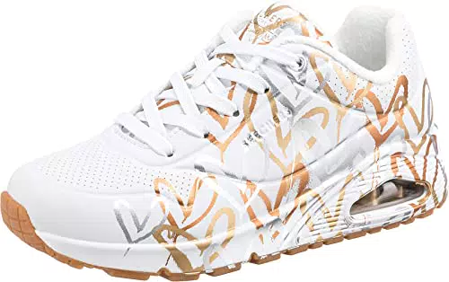 Skechers Damen UNO-metallic Love Sneaker, weiß