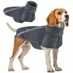 SlowTon Winter Hundemantel, Warmes Polarfleece Futter Hunde Outdoor Jacke mit Rollkragen Schal Reflektierende Streifen Verstellbare wasserdichte Winddichte Outfits für Kleine Mittelgroße Hunde