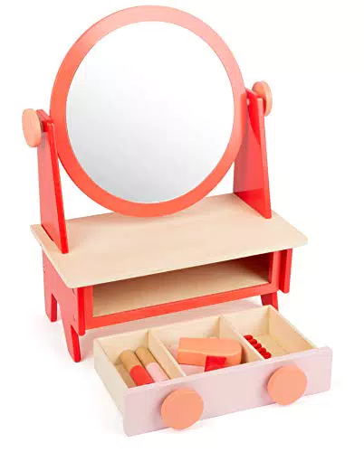Kinder Frisier- und Schminktisch aus Holz im Retro-Design mit Spiegel und Zubehör