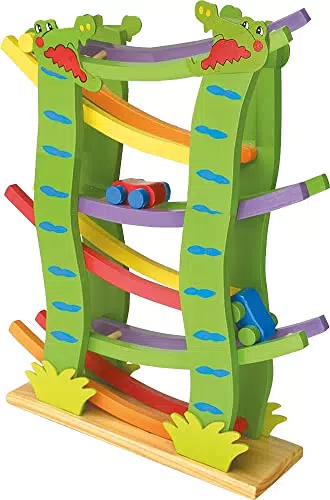 Holzrennbahn mit Krokodil: Autos überschlagen sich beim Fahren