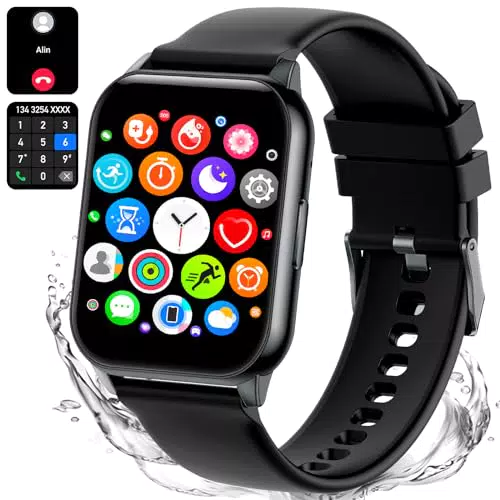 Smartwatch mit HD Touch-Farbdisplay und Bluetooth-Anrufen - Fitness Tracker mit SpO2, Blutdruckmessung und Herzfrequenzüberwachung