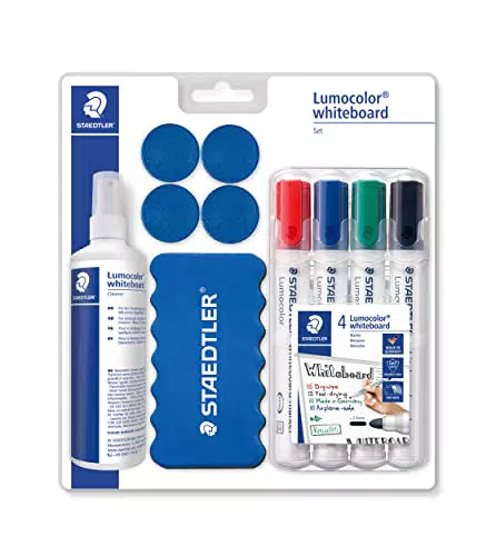 STAEDTLER Whiteboard-Set Lumocolor: Marker, Wischer, Reinigungsspray und Haftmagneten