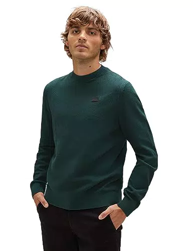 Street One Herren Pullover mit feinem Strickmuster und Rundhalsausschnitt, Moosgrün