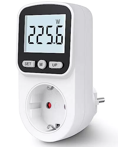 Stromzähler für Steckdose mit 8 Modi und Hintergrundbeleuchtung - Energiemessgerät mit LCD-Anzeige