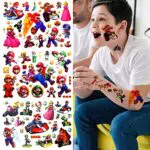 Super Mario Kinder Temporäre Tattoos Set für Geburtstagsfeier - Wasserdichte Kindertattoos