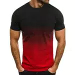 Herren T-Shirt Basic Rundhals Tee Shirt 3D Druck Gradient Baumwolle Regular Fit Tops - Orange
