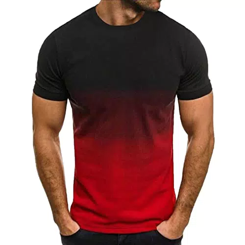 Herren T-Shirt Basic Rundhals Tee Shirt 3D Druck Gradient Baumwolle Regular Fit Tops - Orange