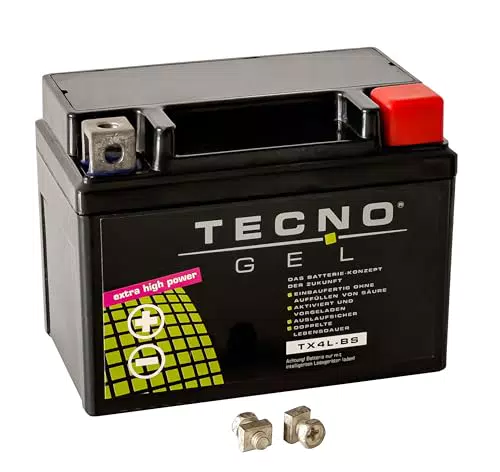 TECNO-GEL Motorrad-Batterie YTX4L-BS, 12V 4Ah Gel-Batterie - Modell DIN 50314
