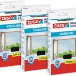 tesa Insect Stop STANDARD Fliegengitter für Fenster im 3er Pack - Insektenschutz zuschneidbar - Mückenschutz ohne Bohren - 3 x Fliegen Netz anthrazit - 100 cm x 100 cm