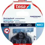 Tesa Powerbond Montageband für Fliesen & Metall - Extra Stark, 100 kg Haltekraft pro Meter - Doppelseitiges Montageklebeband - 5 m x 19 mm