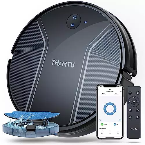 Staubsaugerroboter Thamtu G2 Plus für Tierhaare, 3-in-1 Saugen, Kehren, Wischen, automatisches Aufladen - kompatibel mit Alexa