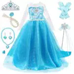 Timesun Mädchen Prinzessin Elsa Kleid Kostüm Karneval Cosplay Eisprinzessin Set aus Diadem