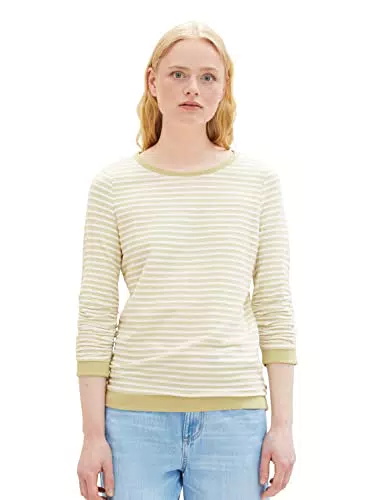 Tom Tailor Denim Damen Sweatshirt mit Raffarm & Streifenmuster