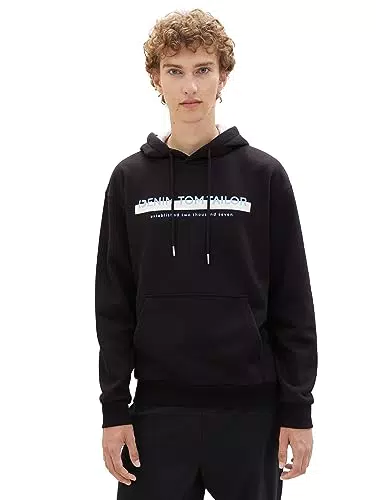 TOM TAILOR Denim Herren 1038755 Hoodie Sweatshirt mit Logo-Print