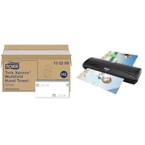 Tork 150299 Xpress Multifold Papierhandtücher H2 Universal in Weiß & Xpress Tischspender für Multifold Papierhandtücher 552200