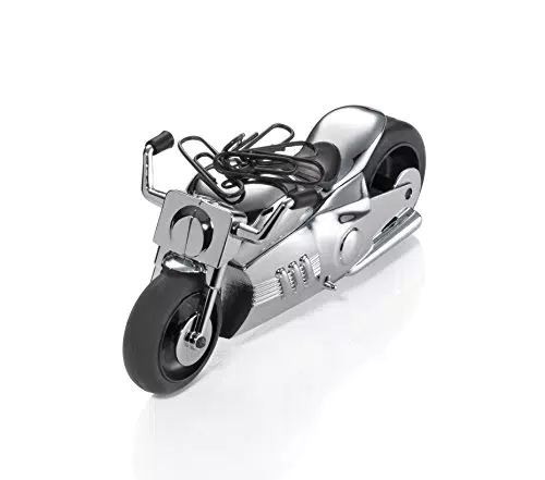 Troika Motorrad Büroklammernhalter und Briefbeschwerer - Chopper-Stil mit Magnet - Metallguss verchromt - Schwarz/Silber