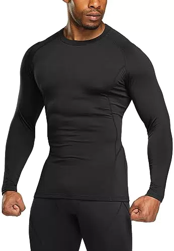 TSLA Herren Thermisches Kompressions-Langarmshirt mit Fleece-Futter - Schwarz