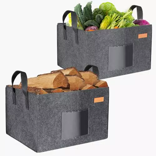 Holzkorb für Kaminholz Filztaschen Shopper - Praktische Aufbewahrung für Brennholz und Zeitung