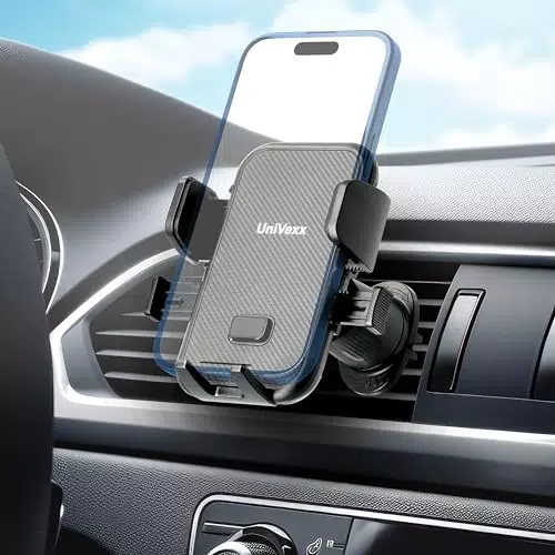 UniVexx Handyhalterung Auto mit Schnellverschluss-Taste - Kfz Handyhalterung Lüftung 360° drehbar, für Android, iPhone, Huawei, Xiaomi - Schwarz.