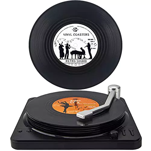 Vinyl-Schallplatten-Getränkeuntersetzer im Retro-Design von Valdivia - 6er Set in Geschenkbox