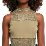 Urban Classics Damen Ladies Laces Body T-Shirt, Khaki