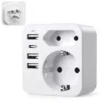 Adapter USA Deutschland mit 3 USB, 1 USB C und 2 Steckdosen - Weiß