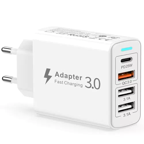 USB C Ladegerät mit 4 Ports für iPhone und Samsung Galaxy - Schnellladegerät mit PD&QC3.0