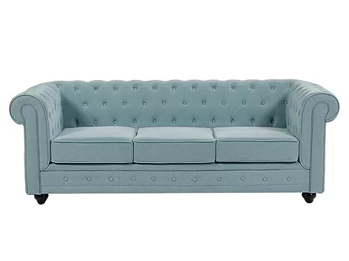 Vente-Unique Chesterfield Sofa 3-Sitzer aus Stoff - Hellblau
