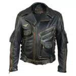 Echtes Lederjacke Herren - Motorradjacke Bikerjacke mit vielen Taschen - Stylische Herrenjacke Größe M.