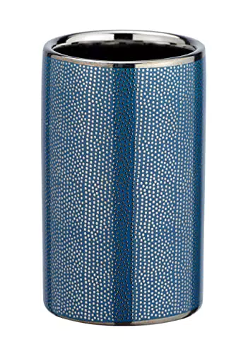 WENKO Zahnputzbecher Nuria - Hochwertiger Zahnbürstenhalter aus Keramik in Silber/Blau
