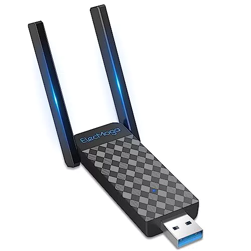 WLAN Stick ElecMoga AC1300 USB 3.0 Adapter Dual 5dBi Antennen für Laptop/Desktop/PC - Kompatibel mit Windows und Mac OS
