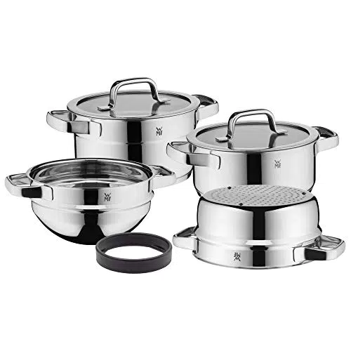 WMF Compact Cuisine Kochtopf Set Induktion, Cromargan Edelstahl, Glasdeckel, unbeschichtet