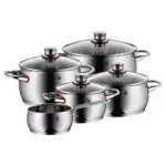 WMF Quality One Kochtopf Set aus poliertem Cromargan Edelstahl - Induktionstöpfe mit Glasdeckel und Dampföffnung