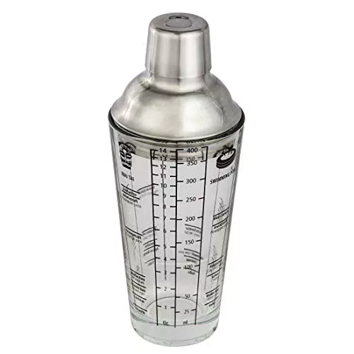 Cocktail-Shaker aus Glas mit Edelstahl-Aufsatz und Cocktailrezepten